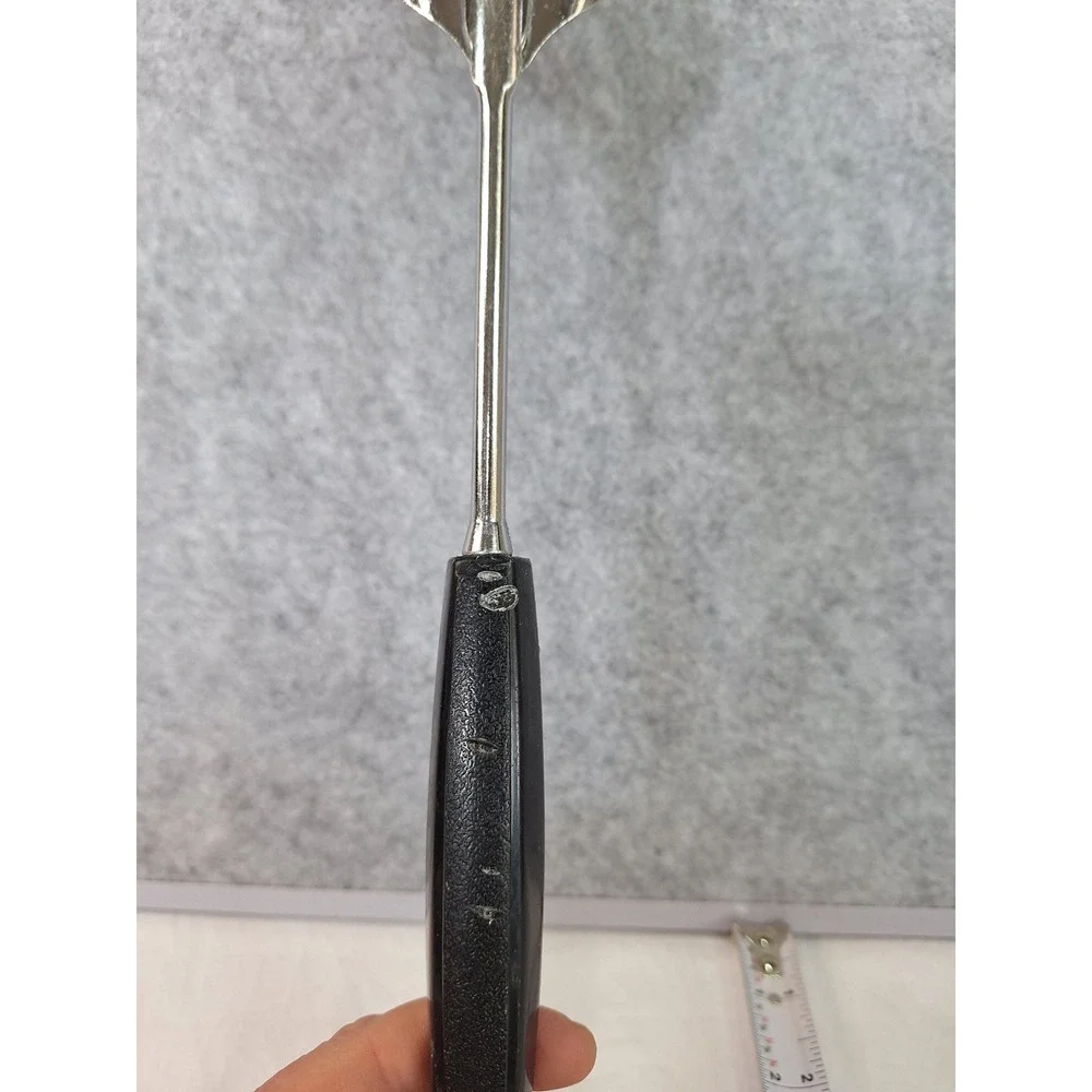Vintage EKCO USA Slotted Spoon Stainless Steel Black Handle Kitchen Utensil 12in